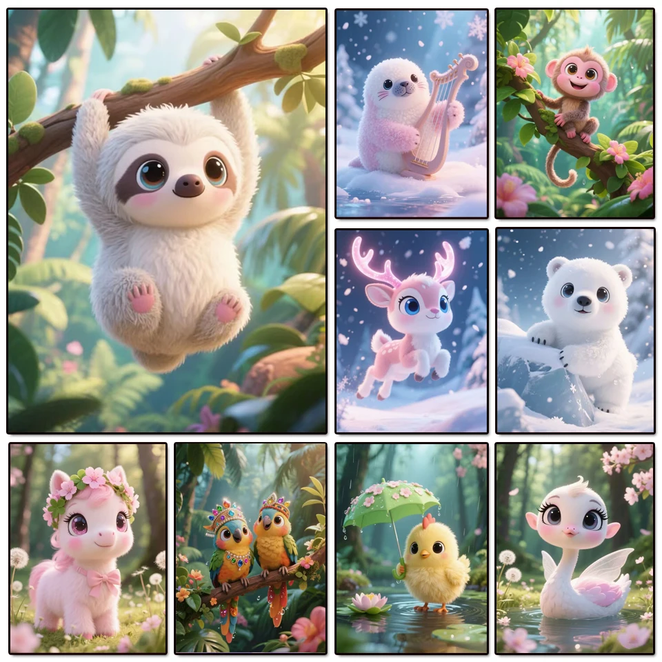 

Full Diamond Mosaic Diamond Painting Cross Stitch Cute Cartoon Animals Raccoons Monkeys Bears Embroidery Gift Home Decoration