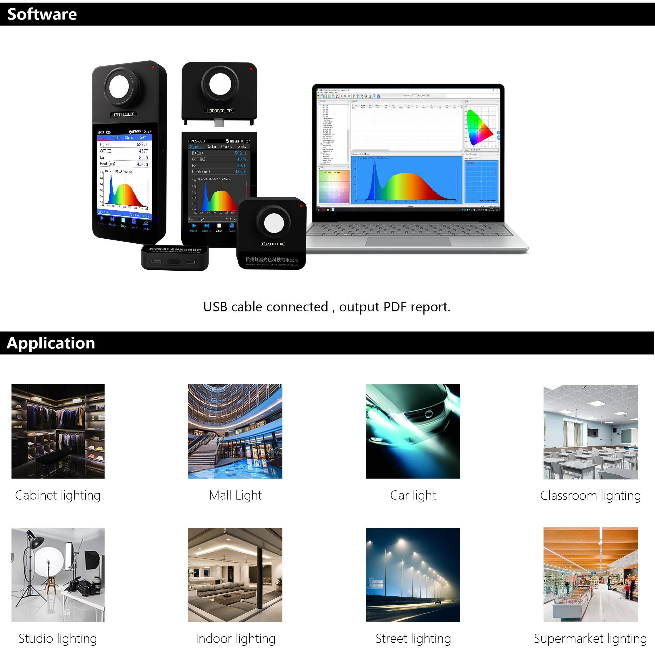 Hopoocolor HPCS-330 CCT Meter CRI Spectrometer LED Light Spectrum meter