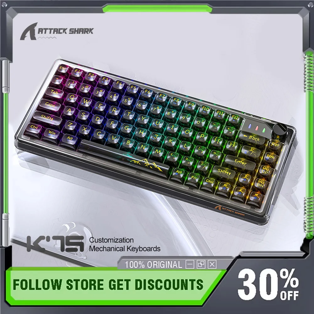 

Attack Shark K75 Wireless Mechanical Keyboard Tri-Mode Hot Swappable Gasket RGB E-sports Gaming 81keys Customized Keyboard