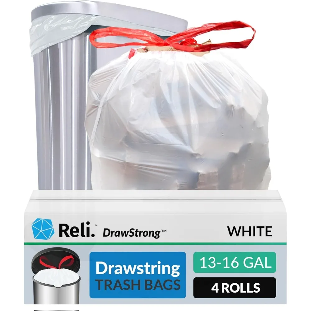 

Tall Kitchen Drawstring Trash Bags 13 Gallon, 500 Count Bulk, White Garbage Bags with 16 Gal Capacity