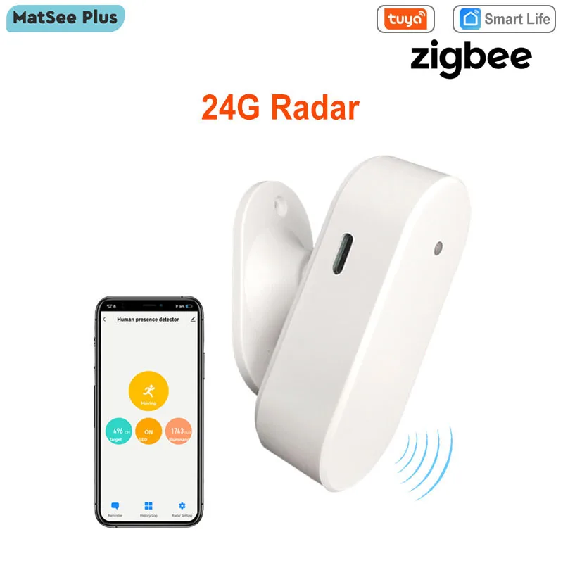 

Tuya Smart Life WiFi ZigBee Millimeter Wave Radar 24Ghz Motion Sensor Human Presence Detector Luminance/Distance Detection USB5V