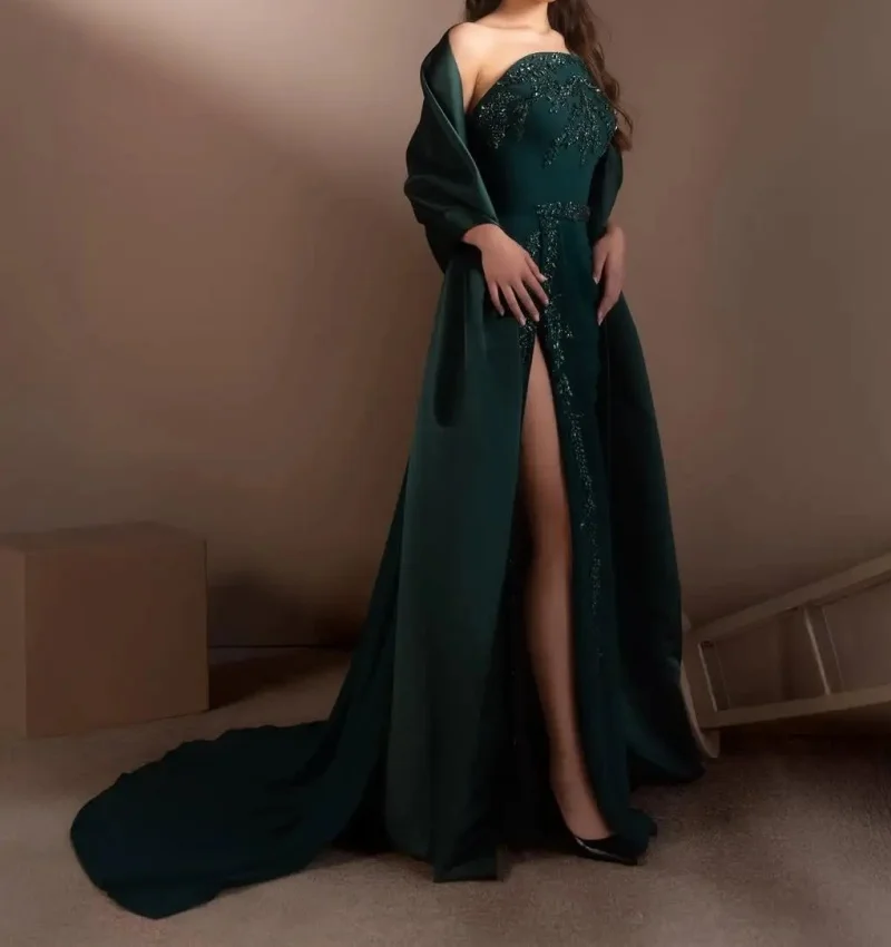 

Роскошное зеленое вечернее платье русалки с бисером для женщин, арабское вечернее платье с разрезом по бокам, свадебная вечеринка Serene Hill, настраиваемая