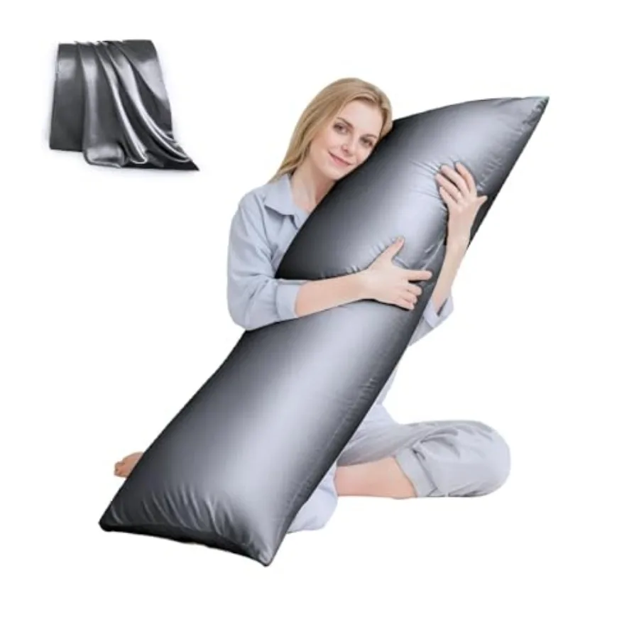 

Body Pillow with Satin Pillowcase Body Pillow for Adults Removable Cover Grey 20"x54"
