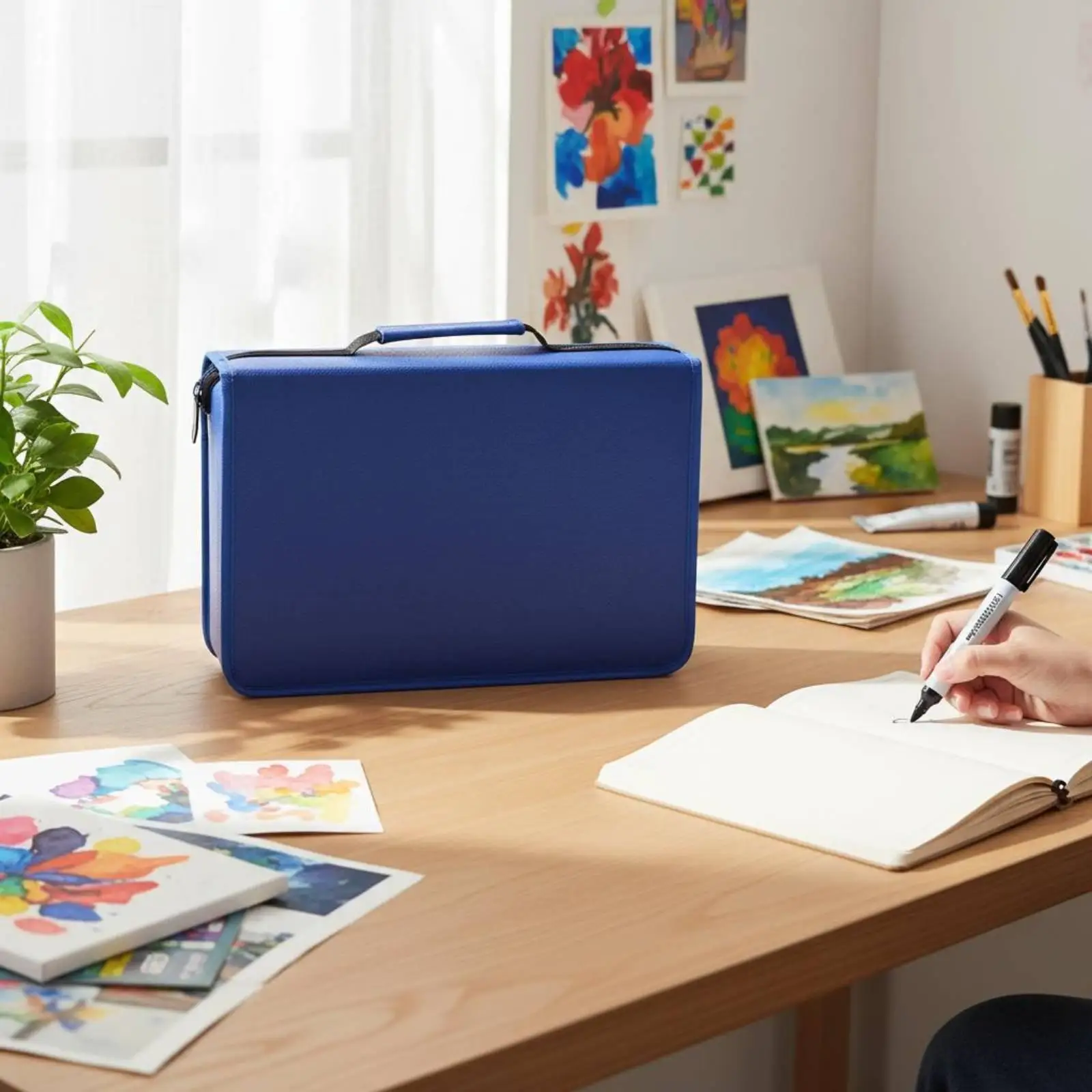 portable-art-supply-bag-marker-storage-organizer-for-creative-pens-craft-leather-case-with-reinforced-handle-for-travel-studio