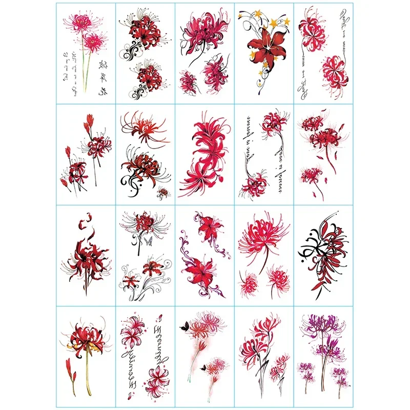 20 piezas tatuaje falso impermeable para mujer, tatuaje temporal en el cuerpo, tatuajes temporales de niña de las flores Higanbana