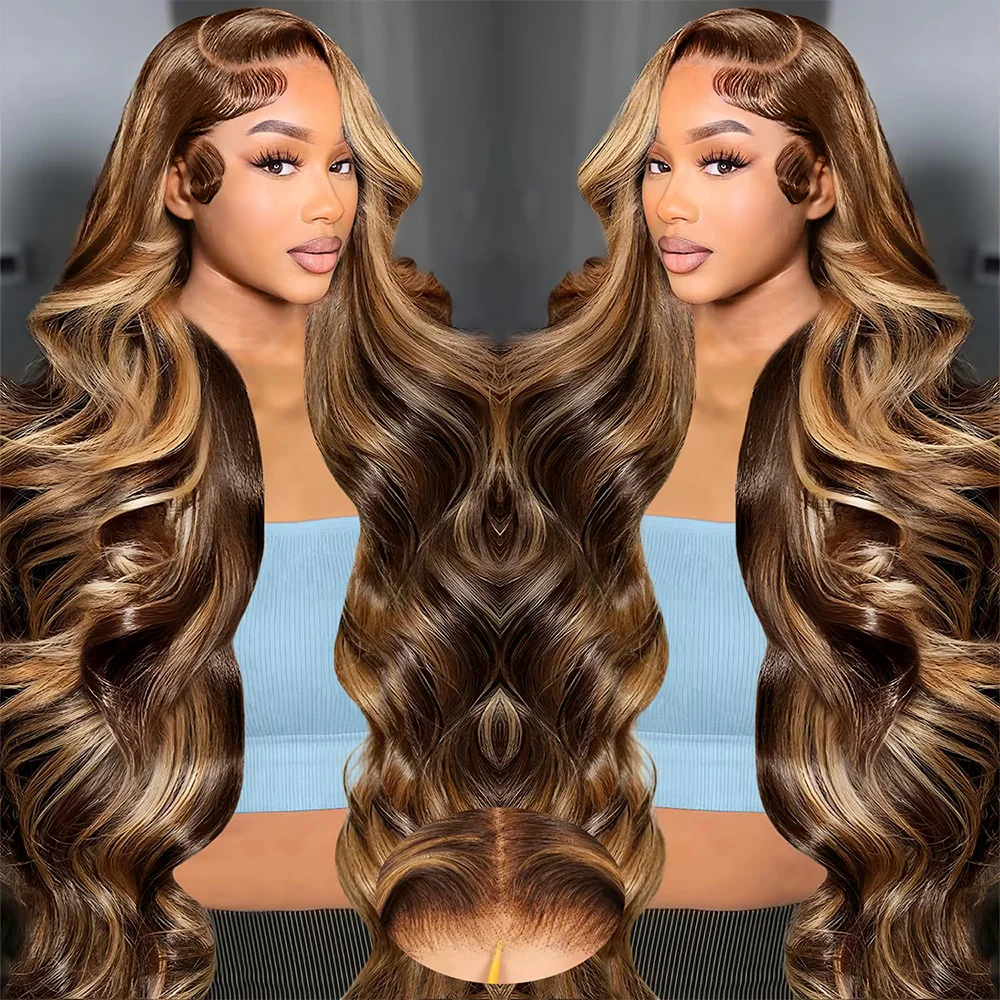 

P4/27 Highlight Brown Body Wave Lace Wig 13x6 HD Lace Pre-Plucked Human Hair Wig 13x4 HD Lace 40 Inch Honey Blonde Colored Wig