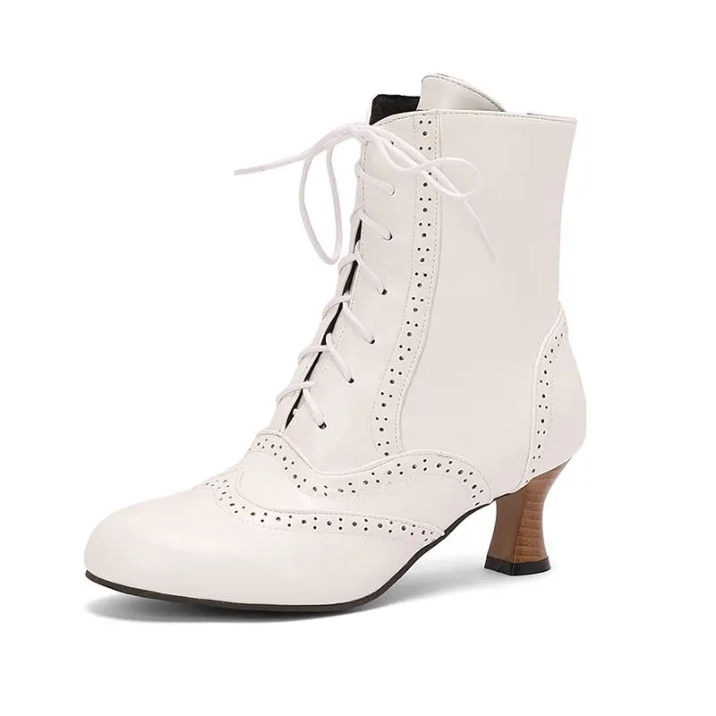 

SIMLOVEYO Round Toe Glass Heel 5.5cm Lace Up 48 49 50 Office Lady Daily Bota Vintage Women Ankle Boots Causal Cool Female mujer