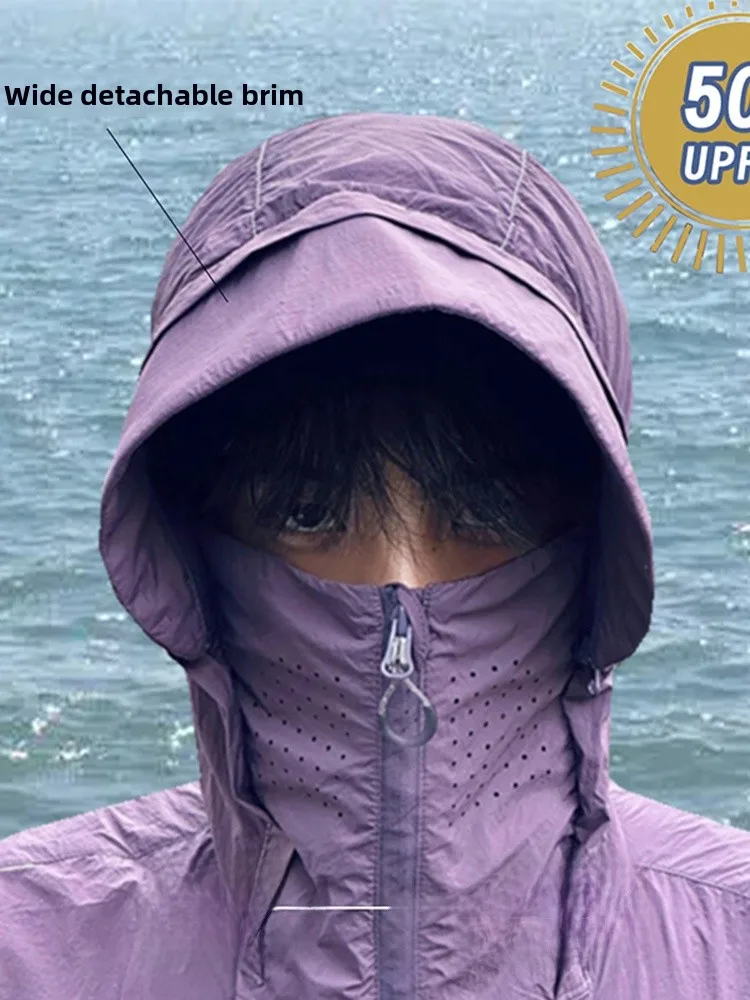 

Легкая дышащая мужская фиолетовая куртка из ледяного шелка с УФ-защитой, летняя уличная куртка для езды на велосипеде, с капюшоном, в американском стиле