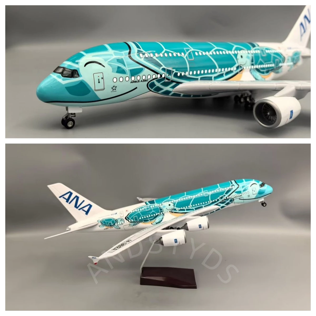 

47cm A380 Sea Turtle Airlines Series Aircraft 1/160 Scale Resin Airplane Model Plane With LED & Wheel Room Decoration Ornament