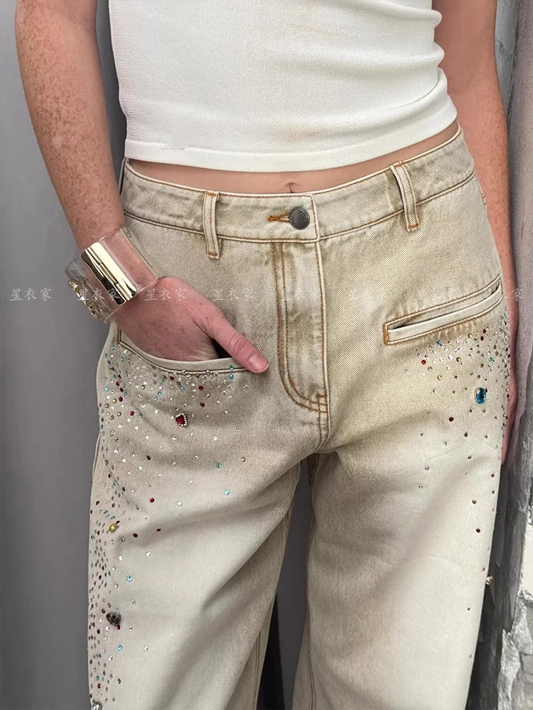 2025 Nowe letnie modele Dżinsy z szeroką nogawką z wysoką talią Damskie wyszczuplające proste jasnoniebieskie luźne spodnie Moda uliczna Długie spodnie