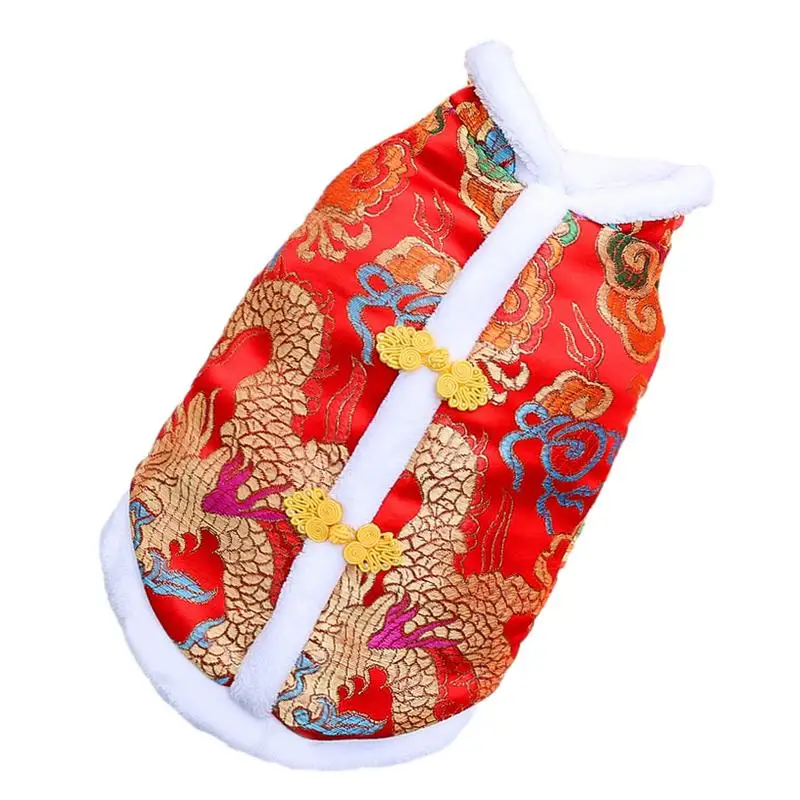 

Spring Festival Pet Clothes Embroidered Dragon Robe Pet Clothes Good Luck Spring Festival Clothes Vest for Cat Kitten Puppies