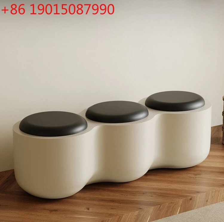 

Italian minimalist creative bedside stool solid wood leather cream wind entrance home shoe changing stool