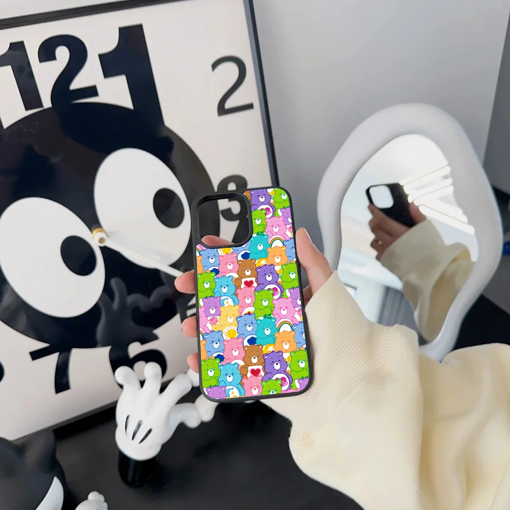 Cartoon C-Care Cute Bears Phone Case For IPhone 11 12 13 14 15 16 Plus Pro Max Mirror Acrylic PC TPU Cover