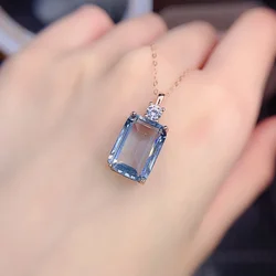 Necklace Women's Silver 925 Jewelry Natural Aquamarine Light Blue Gemstone Women's Pendant Gemstone Free shipping