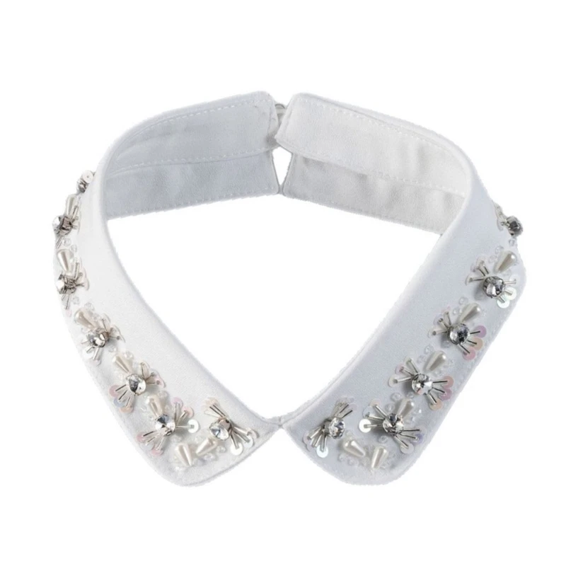 Glittering Beaded False Collar for Evening Galas Conferences and Leisure Outfit Comfortable Neckpiece for Formal Event 6XDA