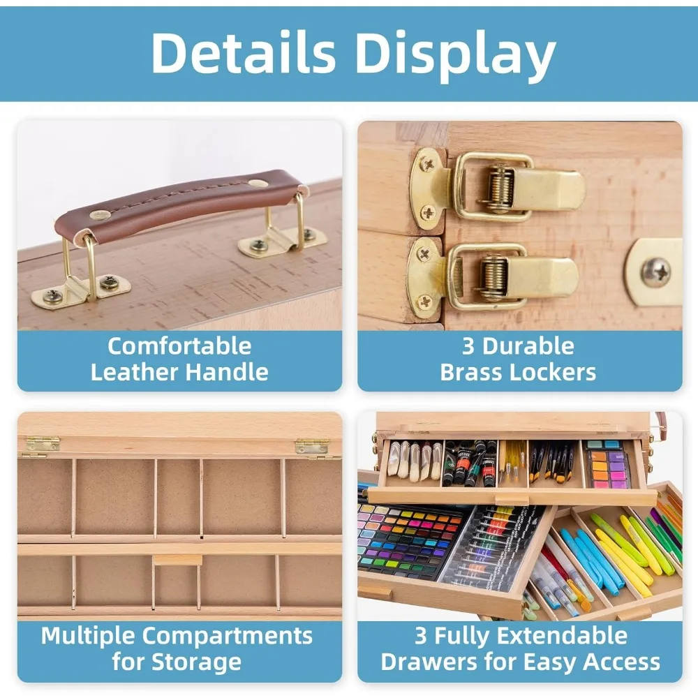 Настольный мольберт с ящиком для хранения эскизов, портативный настольный художественный мольберт из бука с 3 ящиками, регулируемая настольная подставка для рисования для
