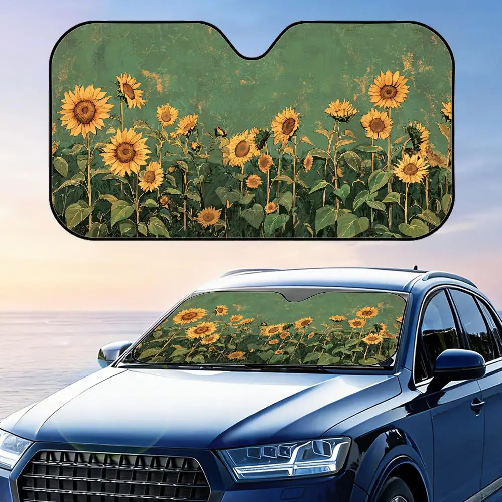 

Sunflower Painting Sun Visor Foldable Car Windshield Sun Shade UV Protection Reflective Heat Insulation Reusable Cover