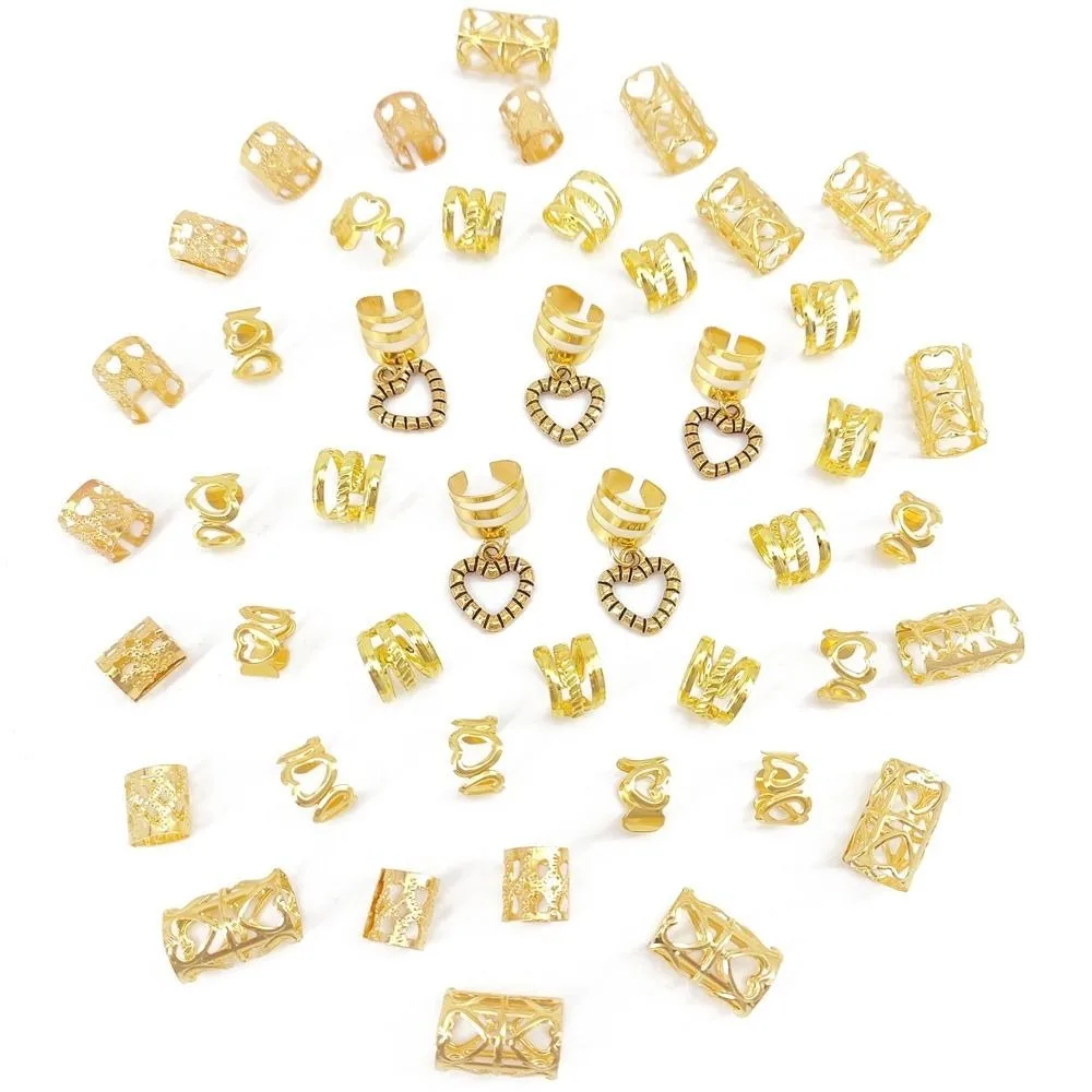 45pcs Love Hollow Out Hair Ring Dread Locks Metal Cuff Clips Dreadlocks Beads DIY Dirty Braids Hair Braid Tubes Hair Jewelry