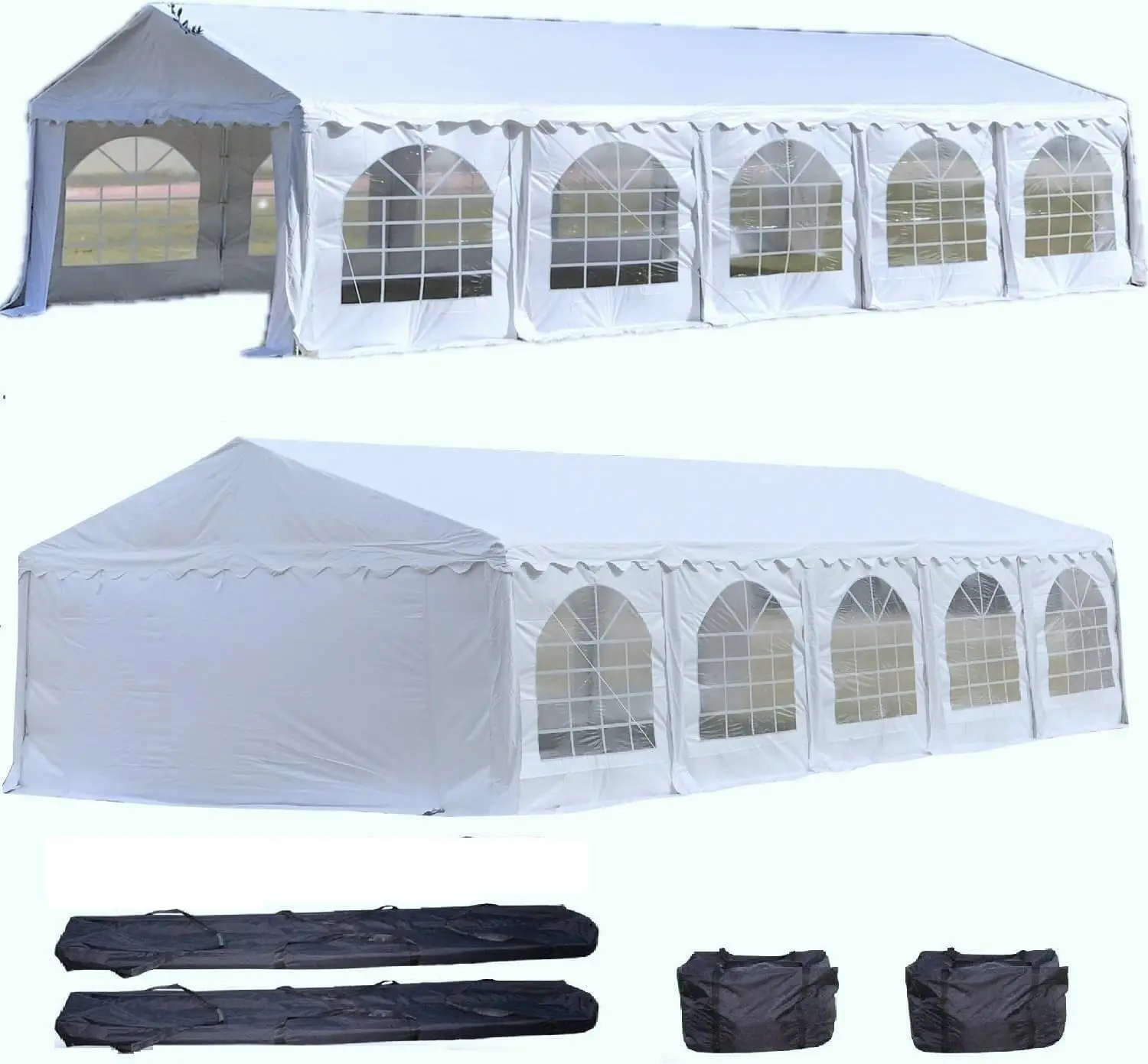 

32'x16' PE Party Tent, Wedding Tent Canopy, Outdoor Shelter, Large Garden Gazebo, Heavy Duty with Waterproof Top, and Carry Bags