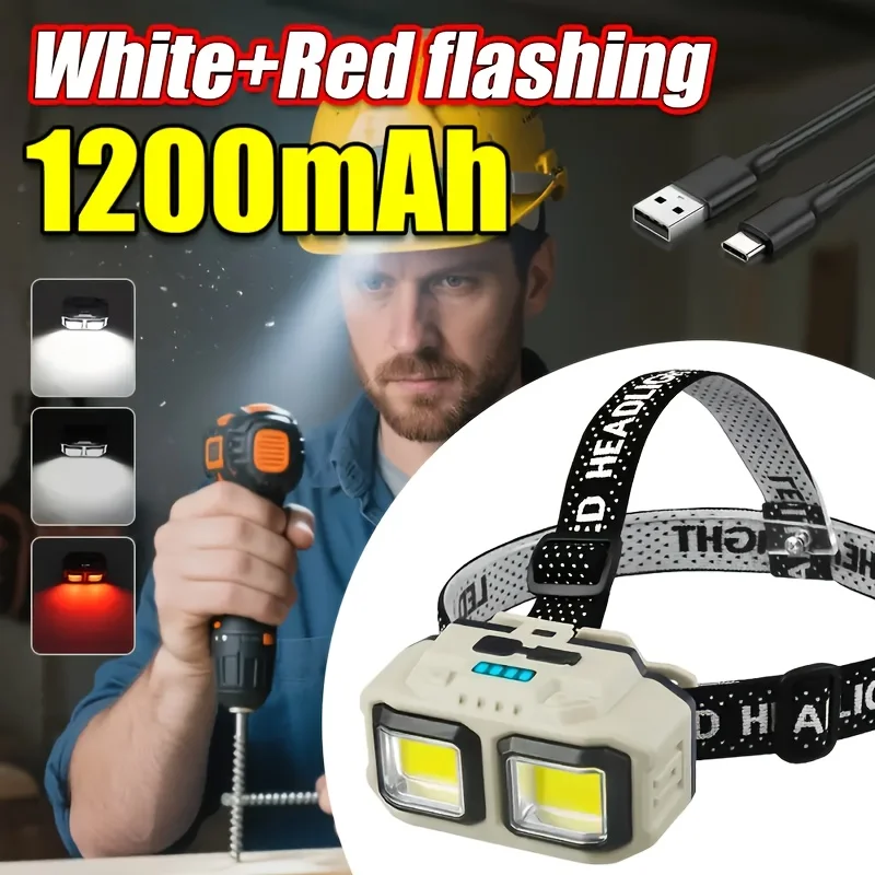 

Мощный индукционный светодиодный налобный фонарь COB, USB перезаряжаемый налобный фонарик, рабочий свет, уличный походный поисковый светильник, налобный фонарь для рыбалки