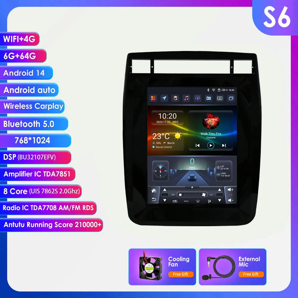 Hizpo 9.7 inch Tesla-stijl autoradio voor VW Touareg 2011-2017, Android Auto, 4G draadloos Carplay, DSP multimediaspeler, 2DIN stereo autoradio, navigatie GPS, auto AI intelligente systemen, head unit