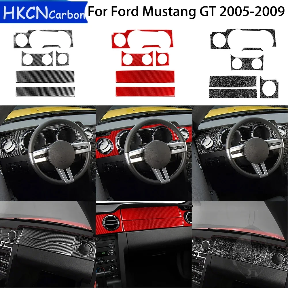 For Ford Mustang GT 2005-2009 Accessories Carbon Fiber Car Interior Speedometer Air Outlet Copilot Panel Trim Sticker