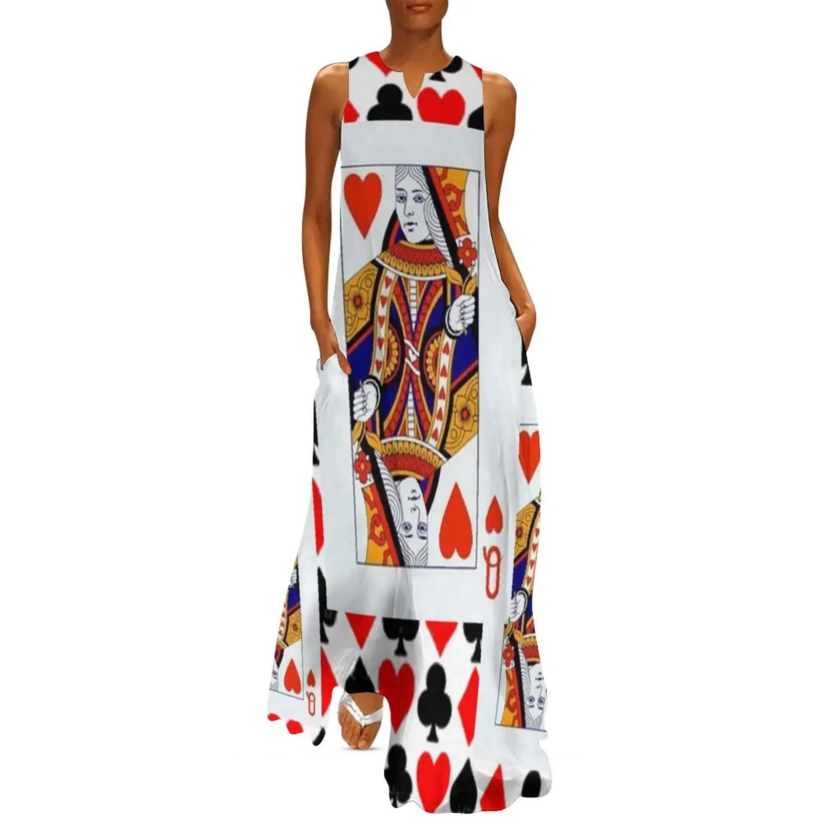 

RED QUEENS OF HEARTS PATTERNS Long Dress Clothing female Elegant gowns Dress