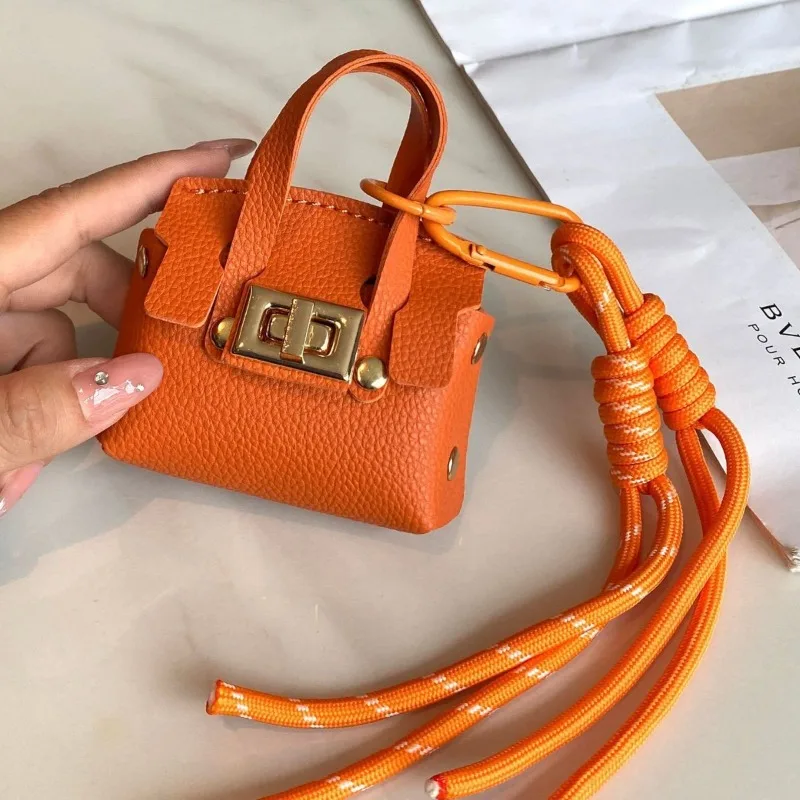 Mini Coin Purse Bag Pendant Cute Square Handbag Earphone PU Leather Creative Car Key Chain Pendant Decoration Multi-functional