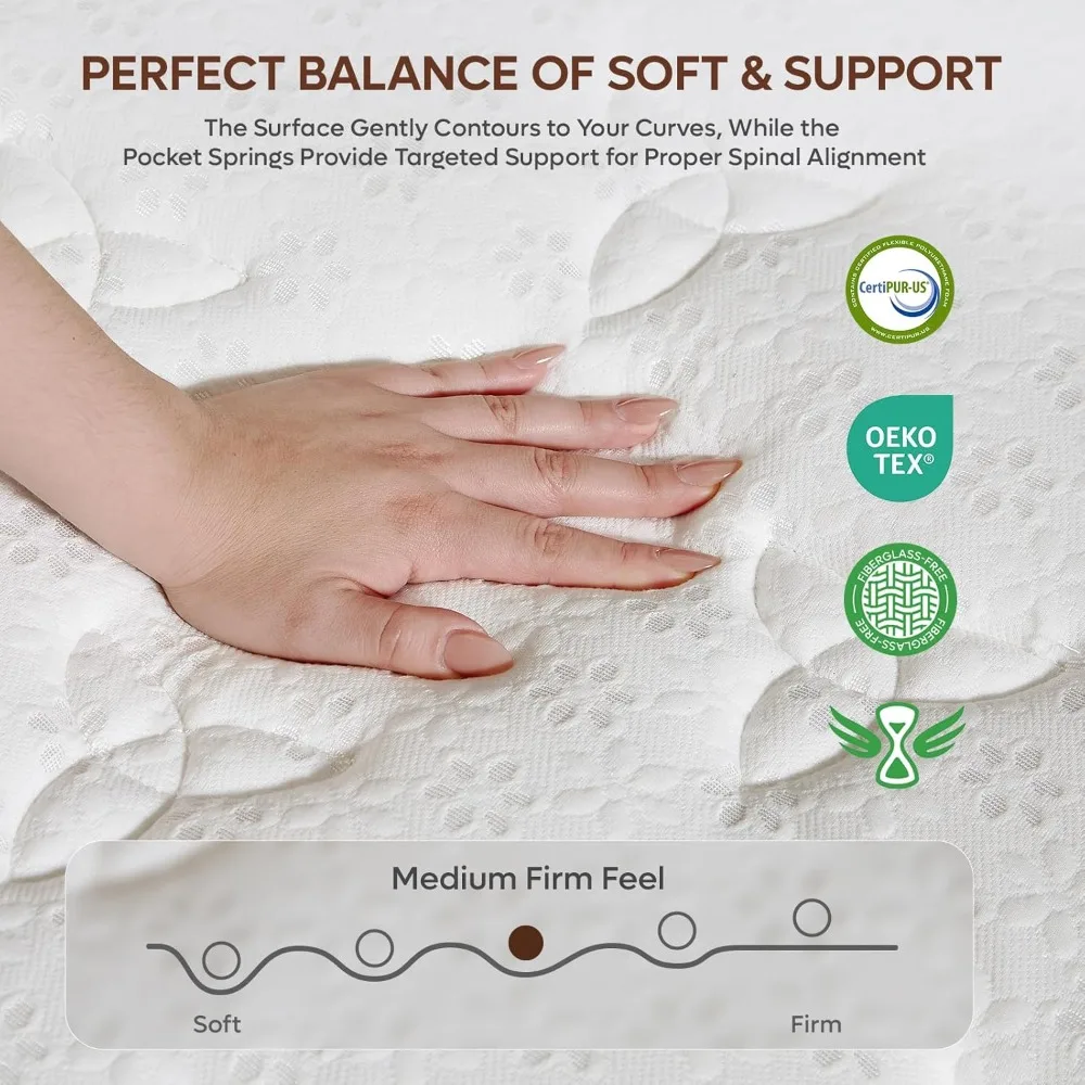 12 Inch Full Mattress, Fiberglass Free Hybrid Gel Memory Foam Mattress in a Box, Medium Firm Bed for Cooling Sleep, Customized