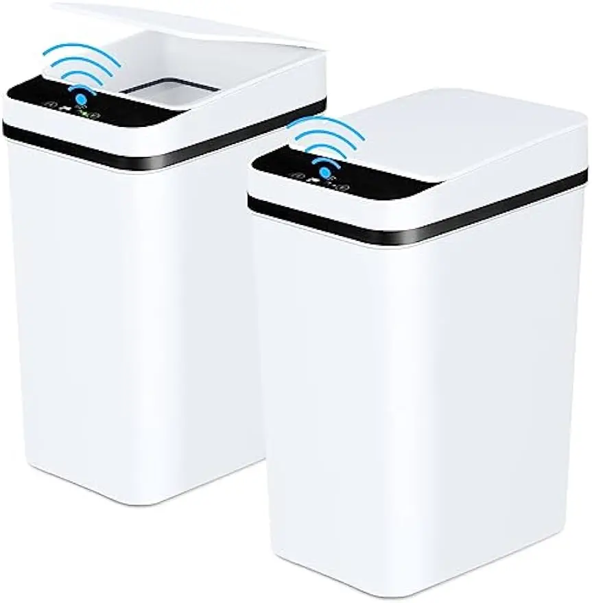 

XMSJ Bathroom Trash Can with Lid, Contactless Automatic Motion Sensor, Small Ultra-thin Bucket, Intelligent Electric 2Pack