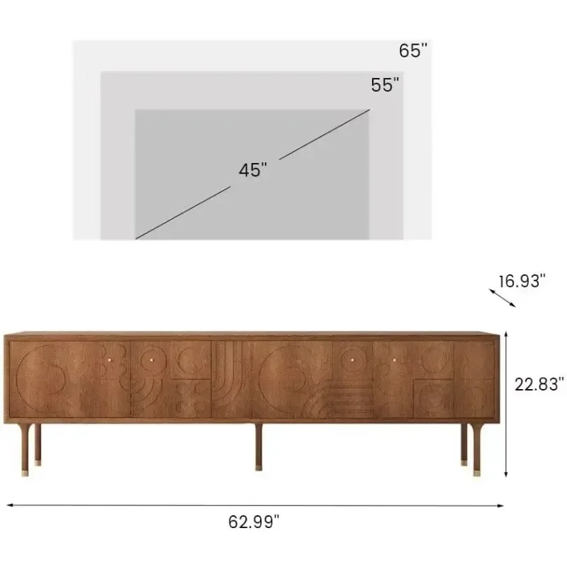 

Современная тумба под телевизор из орехового дерева с местом для хранения для гостиной, тумба под телевизор в стиле середины века, полностью собранная (орех, 62,99 дюйма)