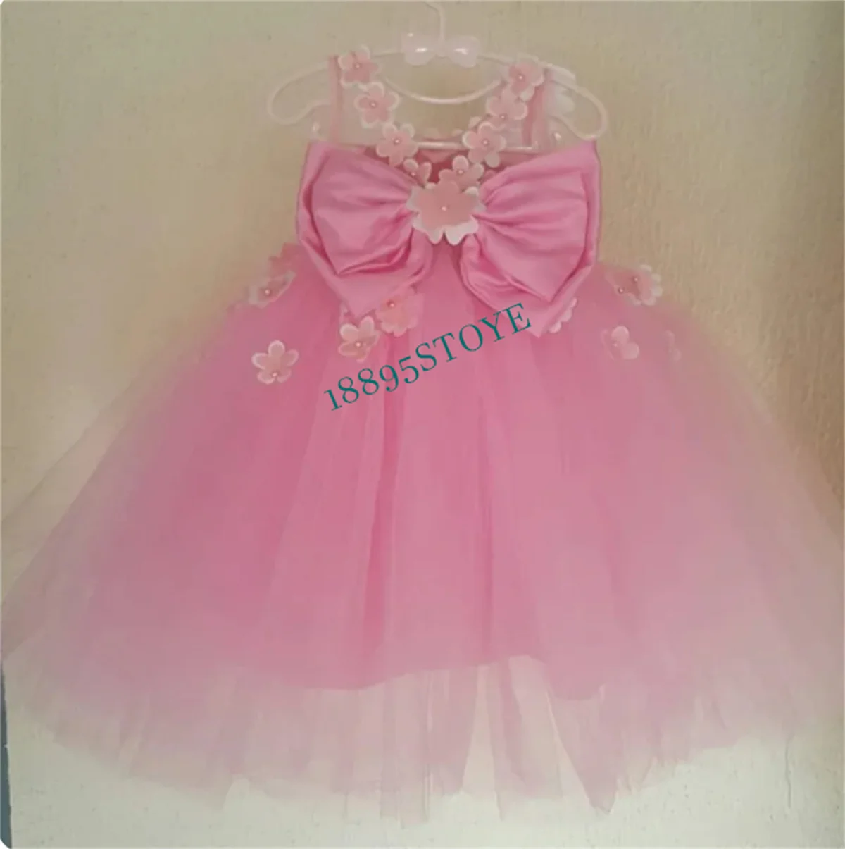 

Cute Flower Girl Dresses Jewel Neck Floral Lace Pageant Dress Little Princess Gown for Birthday with Bow