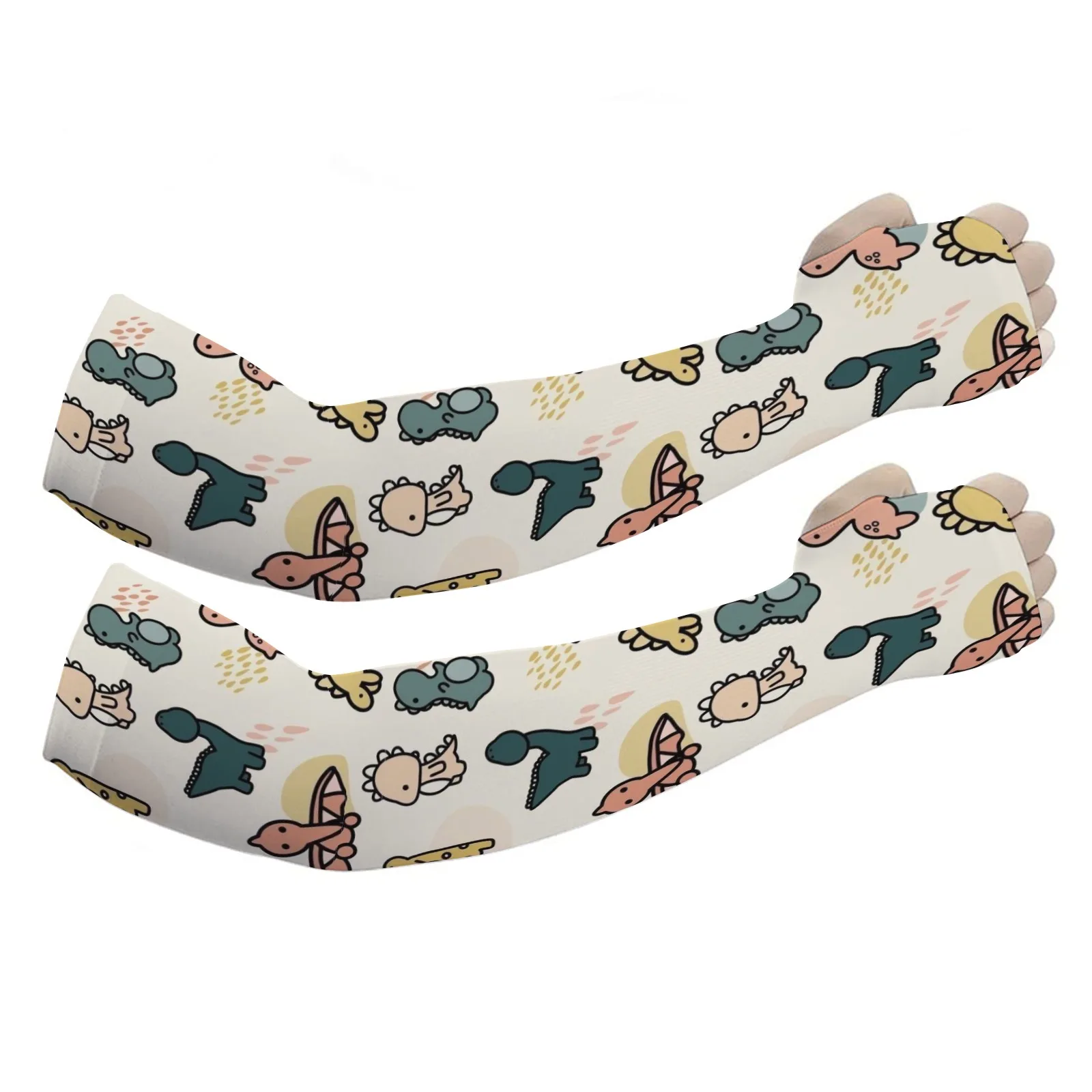 Novel Stylish Cute Dinosaur Patterns UV - Protection Breathable Stretchy Ice Arm Sleeves - Perfect Gift for Outdoor & Daily Use