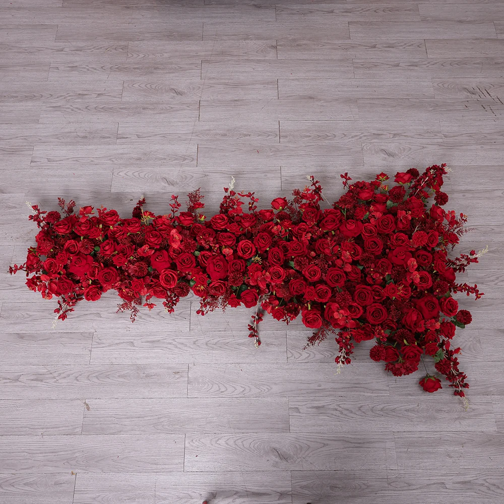 

Dark Red Velvet Rose Handmade Fleur Artificielle Wedding Decoration High Quality Triangle Florals Arrangements Decor HY2227