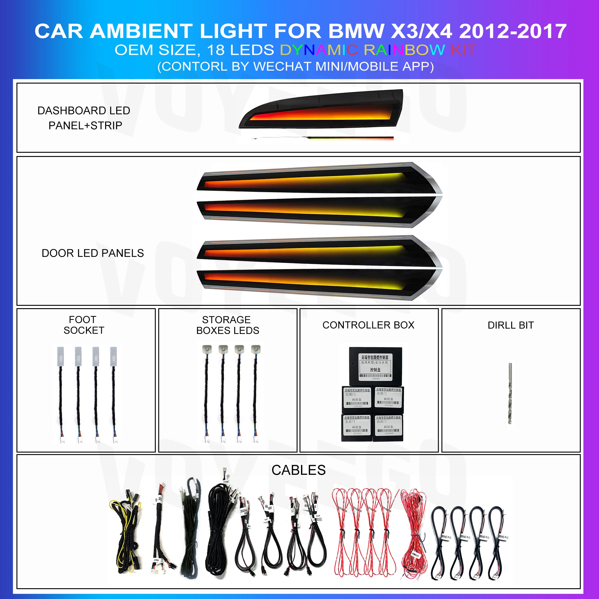 Voyeego Car Interior Decorative Led Ambient Door Light Stripes Atmosphere Light Compatible with F25 F26 2012-2017