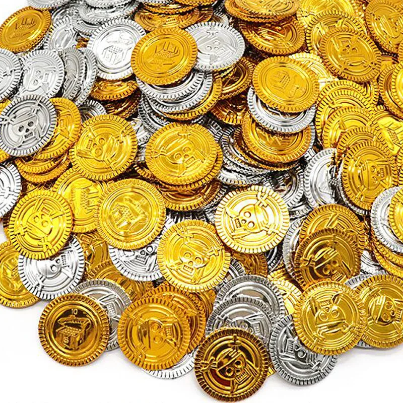 

200PCS Plastic Pirate Coins Silver And Gold Bulk Treasure Hunt Game For Kids Classroom Prizes Halloween Party Supplies