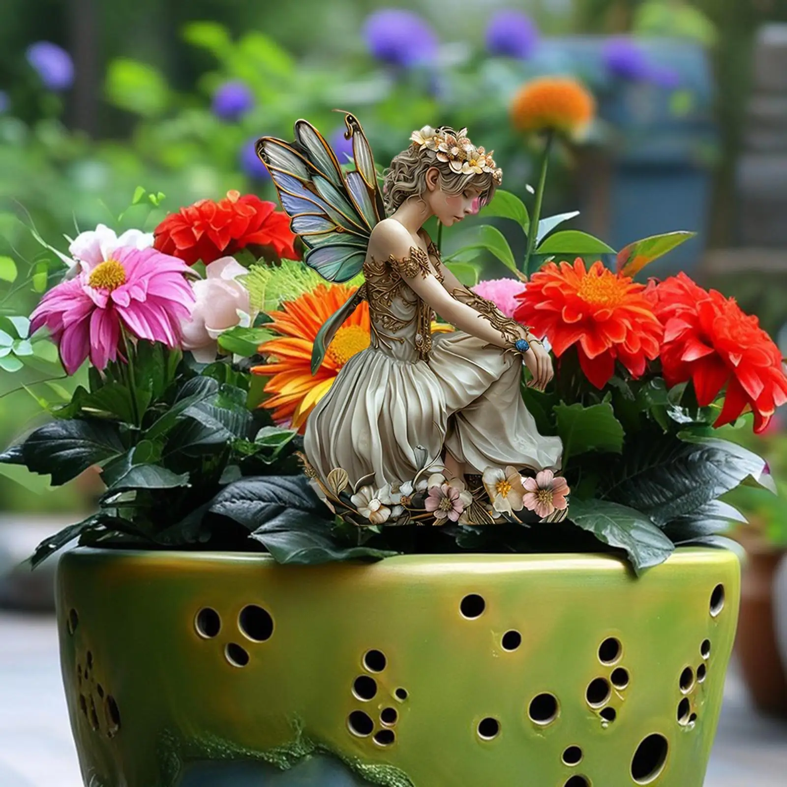 Decoração de vaso de planta de estaca de jardim de fada borboleta para bonsai interno e externo
