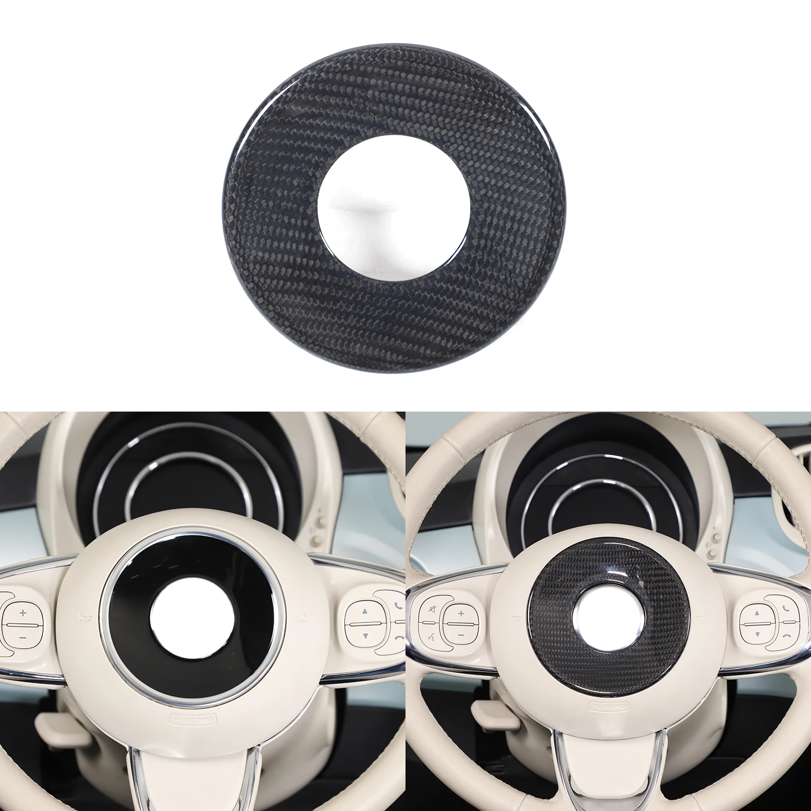 

Для Fiat 500 2016-2025 автомобильный руль декоративный чехол из настоящего углеродного волокна автомобильная модификация аксессуары