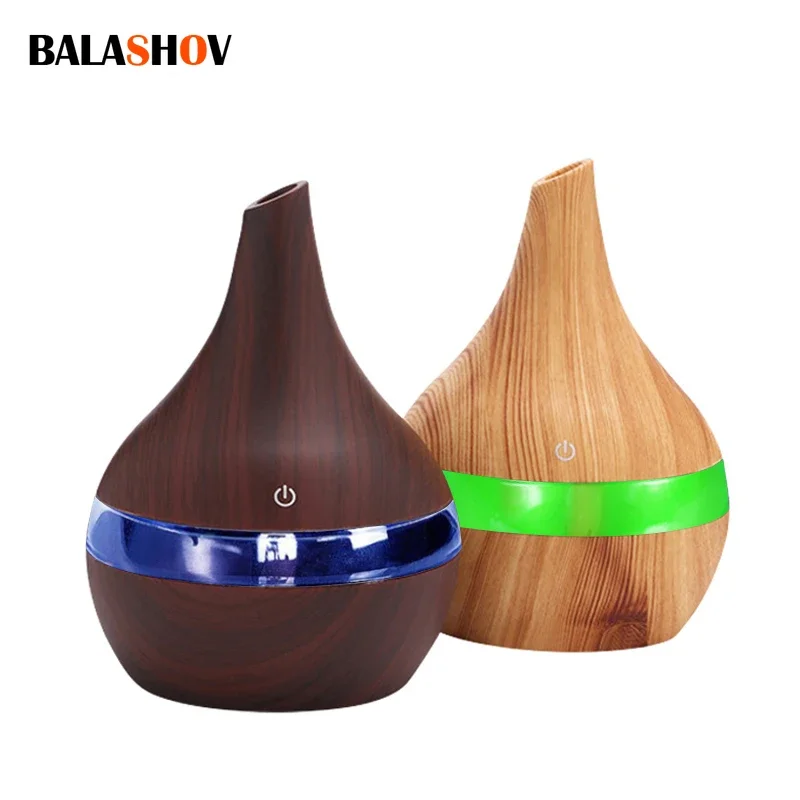 

Mini Air Humidifier USB Electric Aroma Diffuser Mist Wood Grain Oil Aromatherapy 300ML 7 Color LED Light For Car Home Office