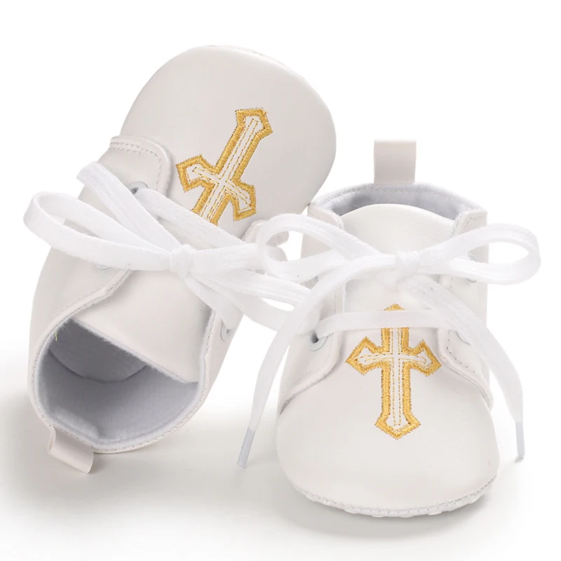Weiße Tauf-Babyschuhe für Jungen und Mädchen, weichsohlige Baptismusschuhe, Sneakers für Neugeborene, Tauf-Lauflernschuhe – Detail 15