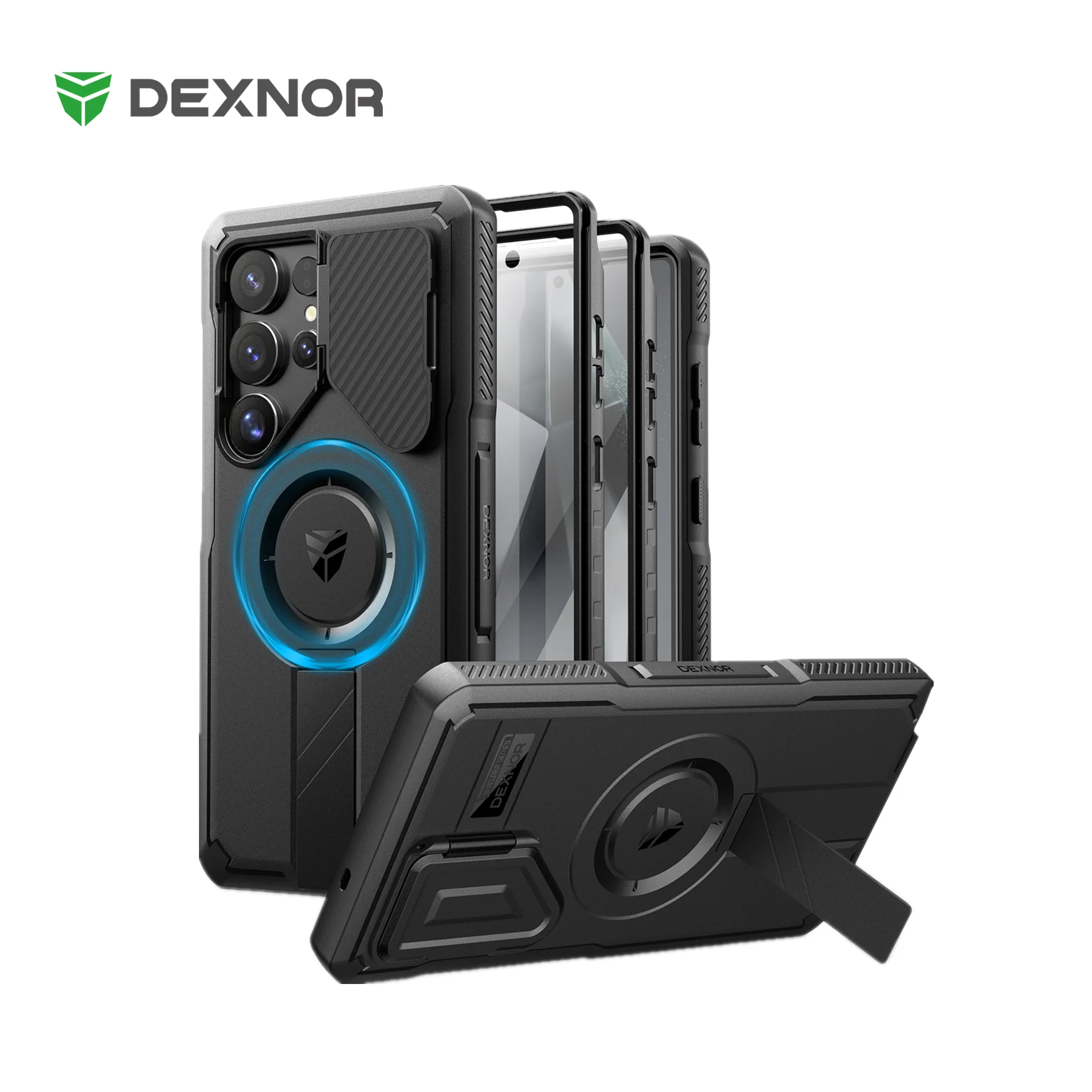 

For Samsung Galaxy S25 Ultra Rugged Armor Shockproof Case with Built-in Sliding Camera Cover Built-in Screen Protector Kickstand