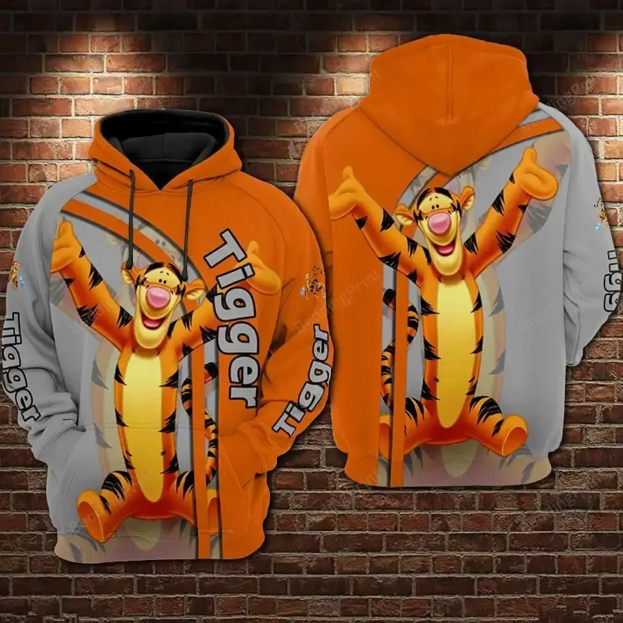 Disney-Unisex 3D All Over Print Hoodie, Winnie The Pooh, Cartoon Tiger, Outono, Homens e Mulheres