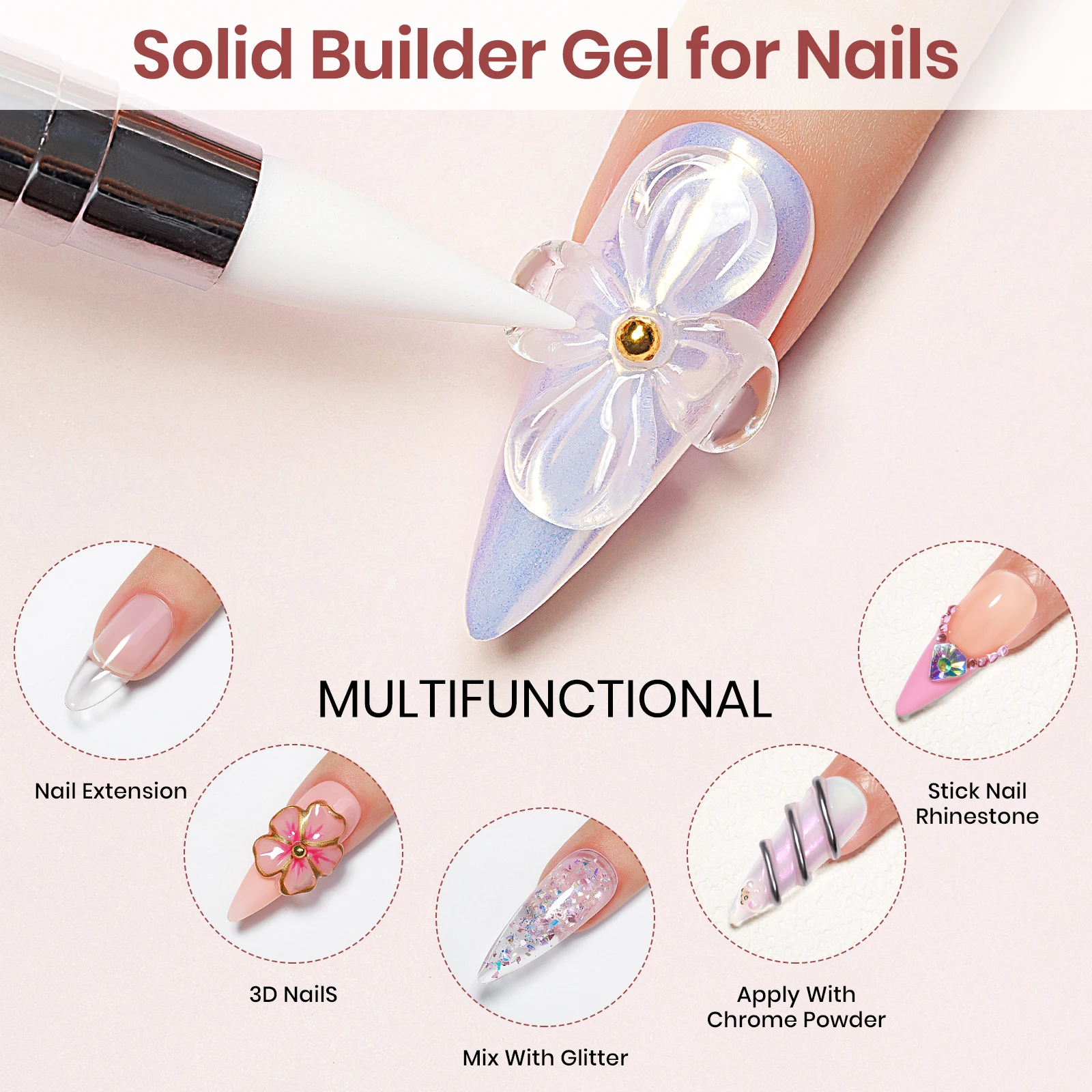 MIZHSE 3 STKS Solid Builder Gel Set Voor Nagels Gemakkelijk Quick Extensions UV Gel Builder Strass Lijm Naakt Wit Helder 3D Nagelgel