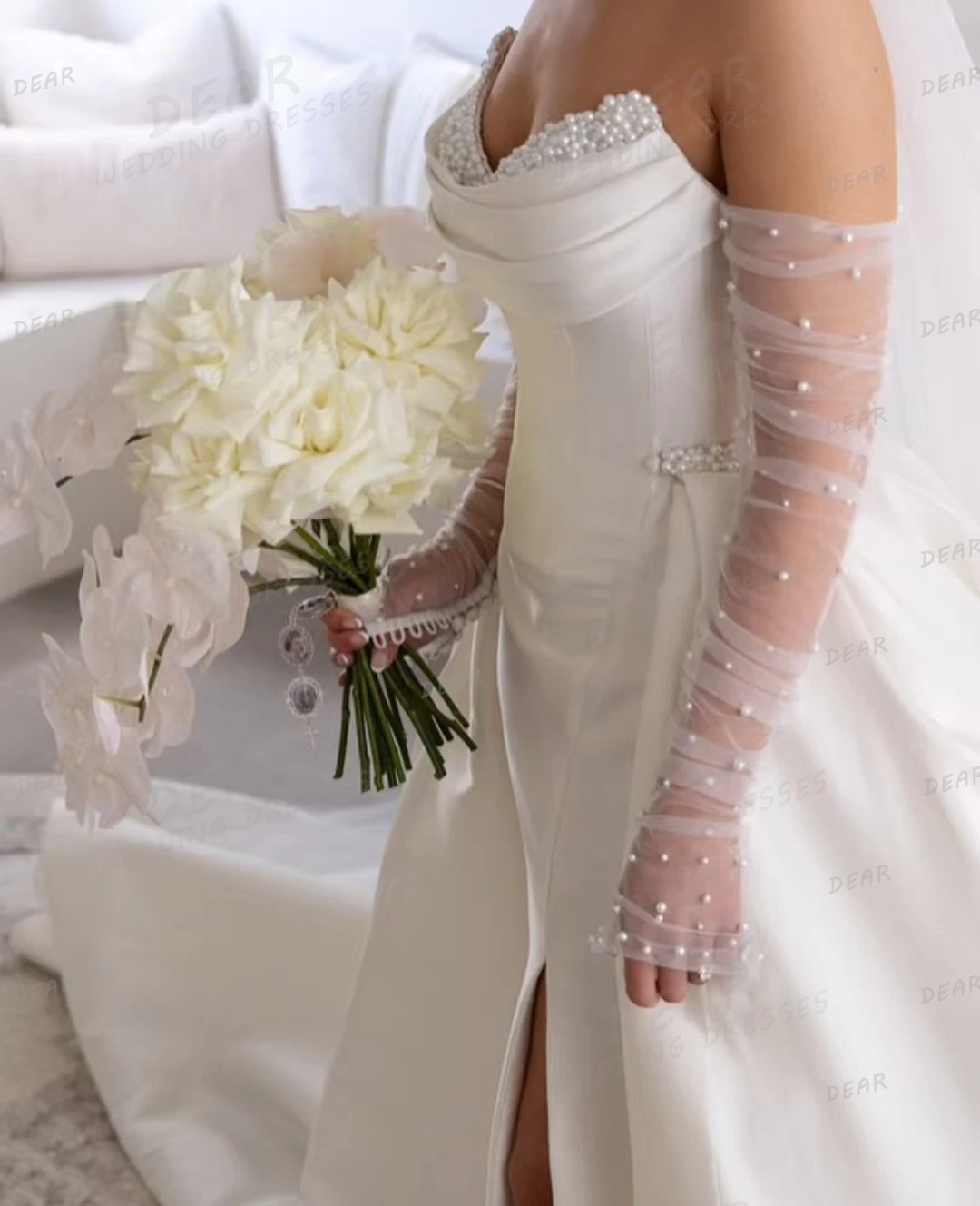 Abiti da sposa eleganti da donna con perline scollo a barca sirena 2 in 1 abiti da sposa senza maniche senza schienale abiti da sposa personalizzati