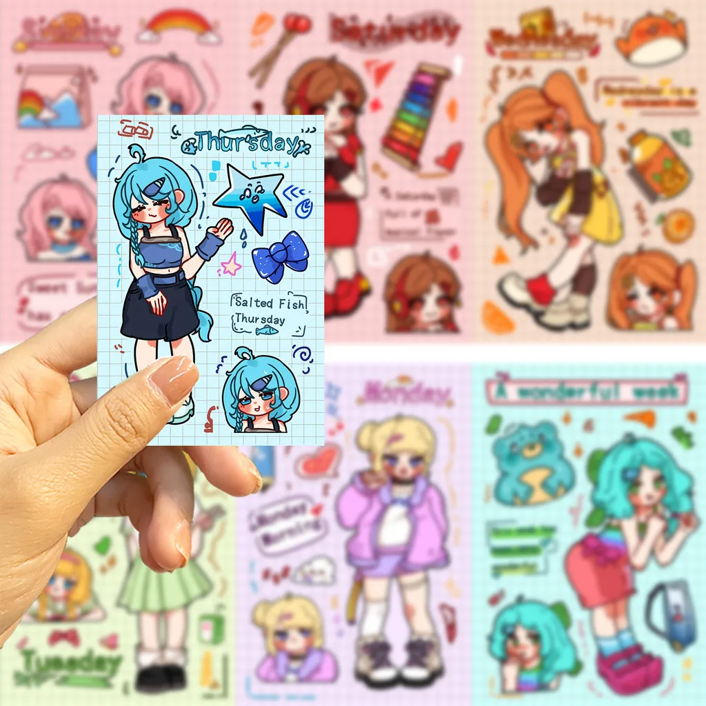 สติกเกอร์ตกแต่งแบบน่ารักสไตล์สาวหวาน 8 แบบ สำหรับงาน DIY สมุดภาพ สมุดโน้ต ขวดน้ำ กันน้ำ