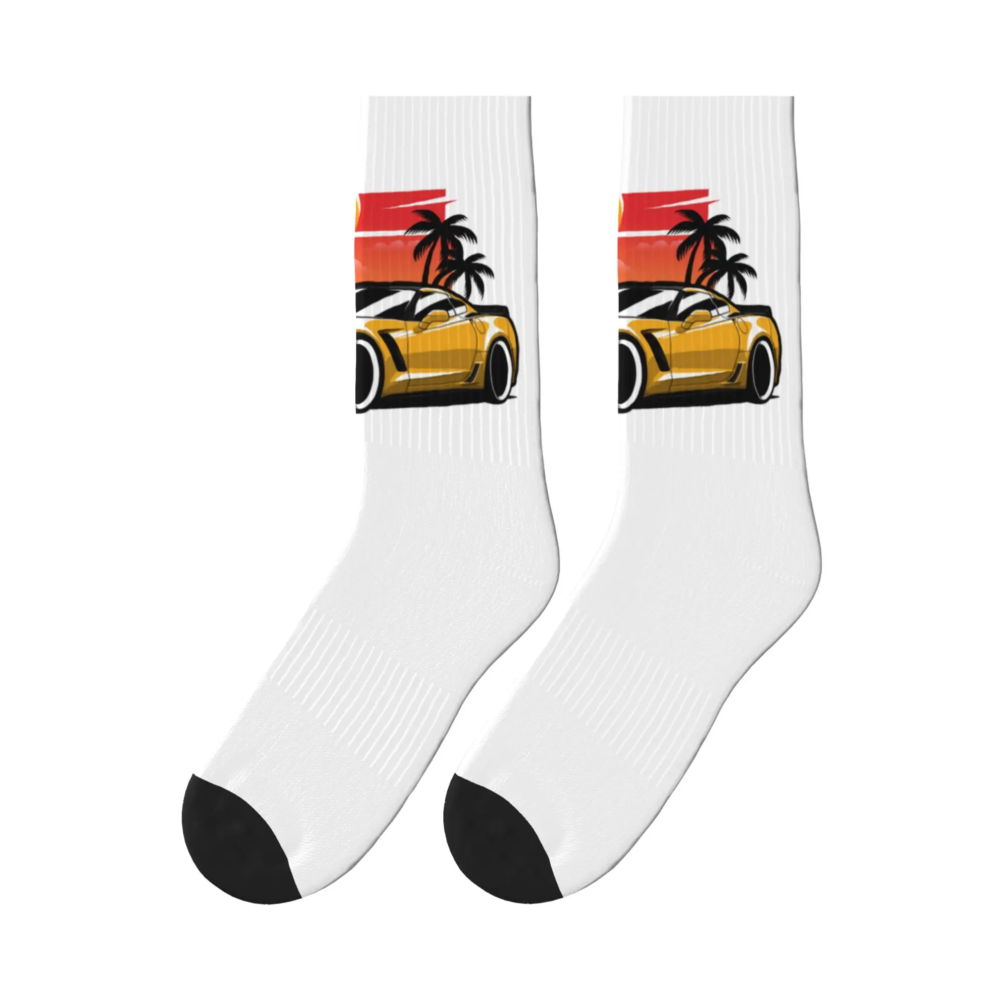 

Желтые спортивные носки Corvette Z06 Sunset Palms, высококачественные носки на все случаи жизни, длинные носки на все сезоны, подарки унисекс