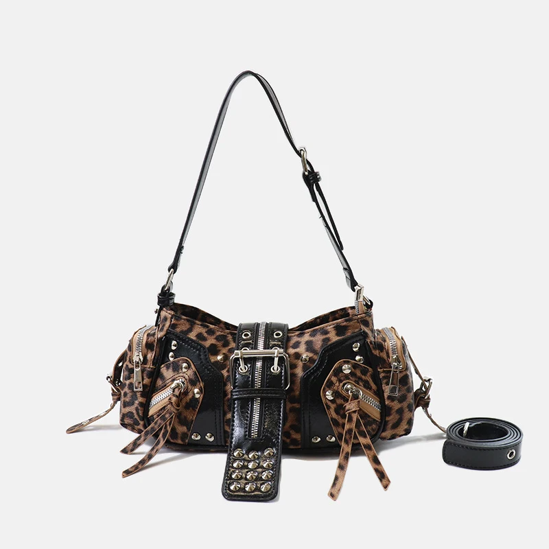 

Motorcycle Punk Rivet Waist Bag Retro Gothic Underarm Bag Trendy Women Crossbody Shoulder Bag European Style
