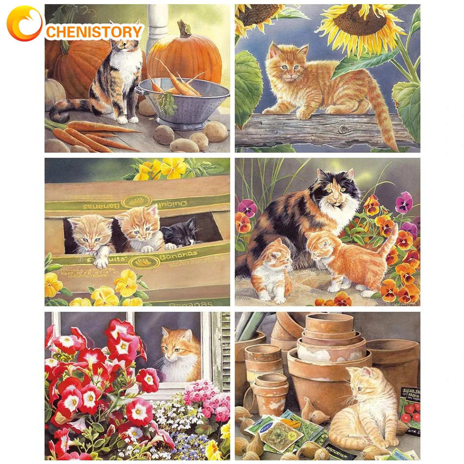 

CHENISTORY Painting By Number Animal Cat On Canvas Oil Picutres Drawing By Number HandPainted Coloring Home Decor Walls Art