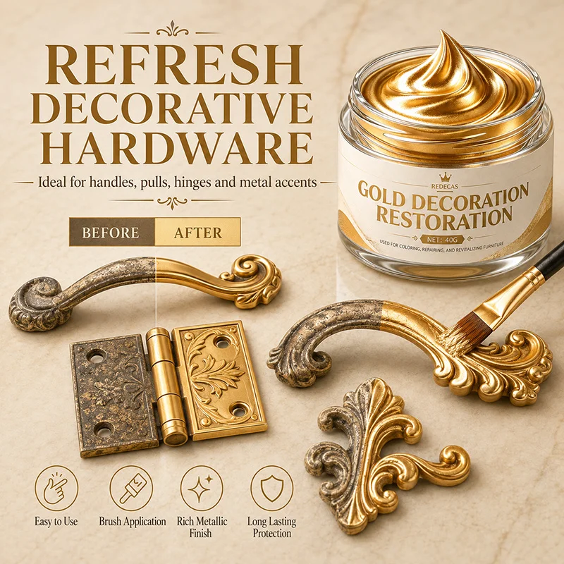 Gold Repair Paste, Refurbish Furniture & Hardware, for Wood, Metal & Resin, Highlight Carvings, Fix Worn Gold Paint