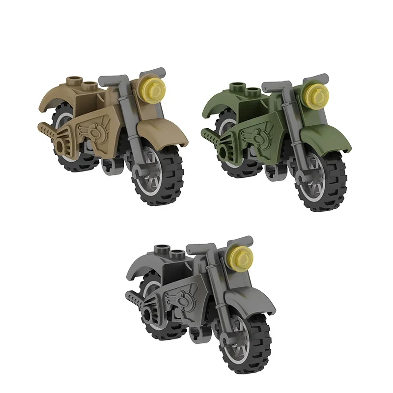 Military WW2 Moto Three Rounds Motorcycle Vehicle Tool Car Army Figures Accessories Building Blocks Toys For Children Kits MOC